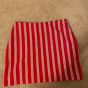mini skirt. red and white striped